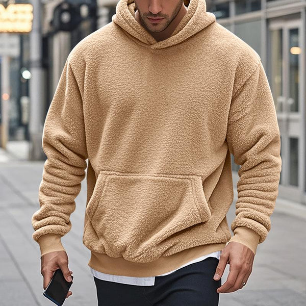 Men's Solid Loose Fleece Long Sleeve Hoodie 19479447Z