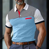 Men's Striped Colorblock Short-Sleeved Polo Shirt 63647370Y