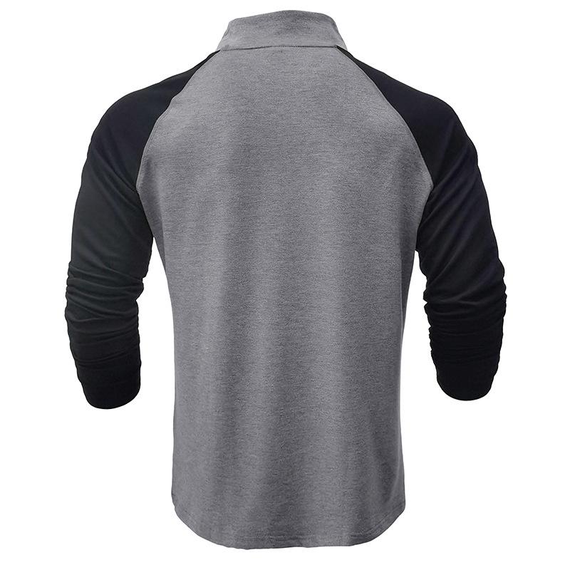 Men's Casual Half-Zip High-Neck Color Matching Raglan Sleeves T-Shirt 29522527Y