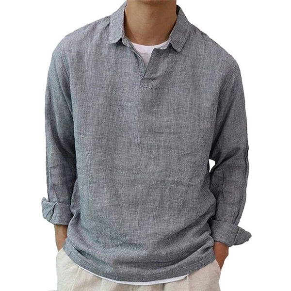 Men's Solid Color Lapel Long Sleeve Loose Pullover Shirt 29035124X