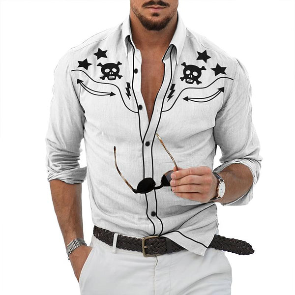 Men's Vintage Denim Style Lapel Long Sleeve Shirt 69786737TO