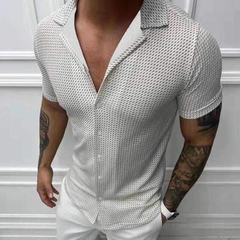 Men's Sexy Slim Lapel Short Sleeve Shirt 08465068TO
