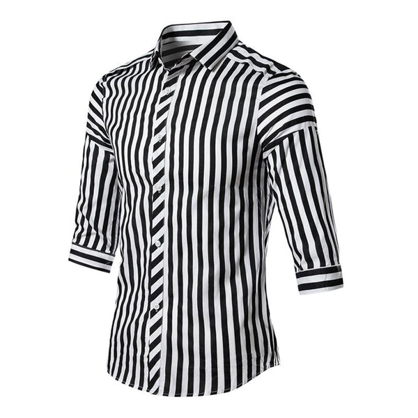 Men's Fashionable Striped Lapel Slim Fit Half Sleeve Shirt 23650802M