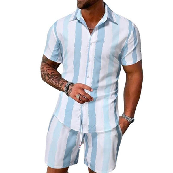 Men's Fashion Casual Printed Short Sleeve Shirt Beach Shorts Set 96762666X