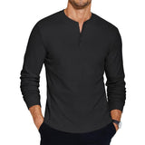 Men's Solid Henley Neck Long Sleeve T-Shirt 66566593X