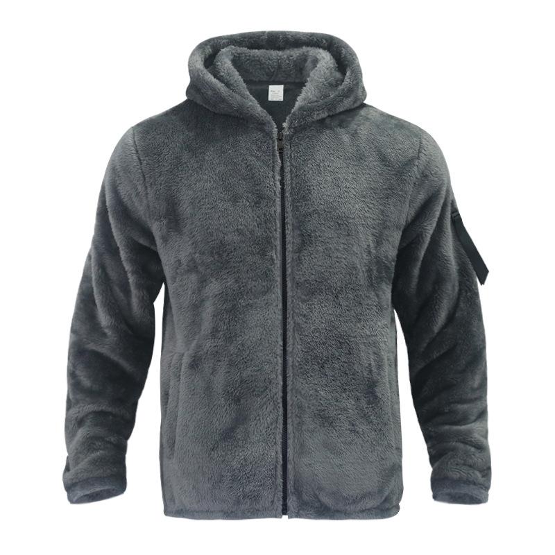 Einfarbige, warme, lockere Doppelfleece-Kapuzenjacke für Herren 18771046X