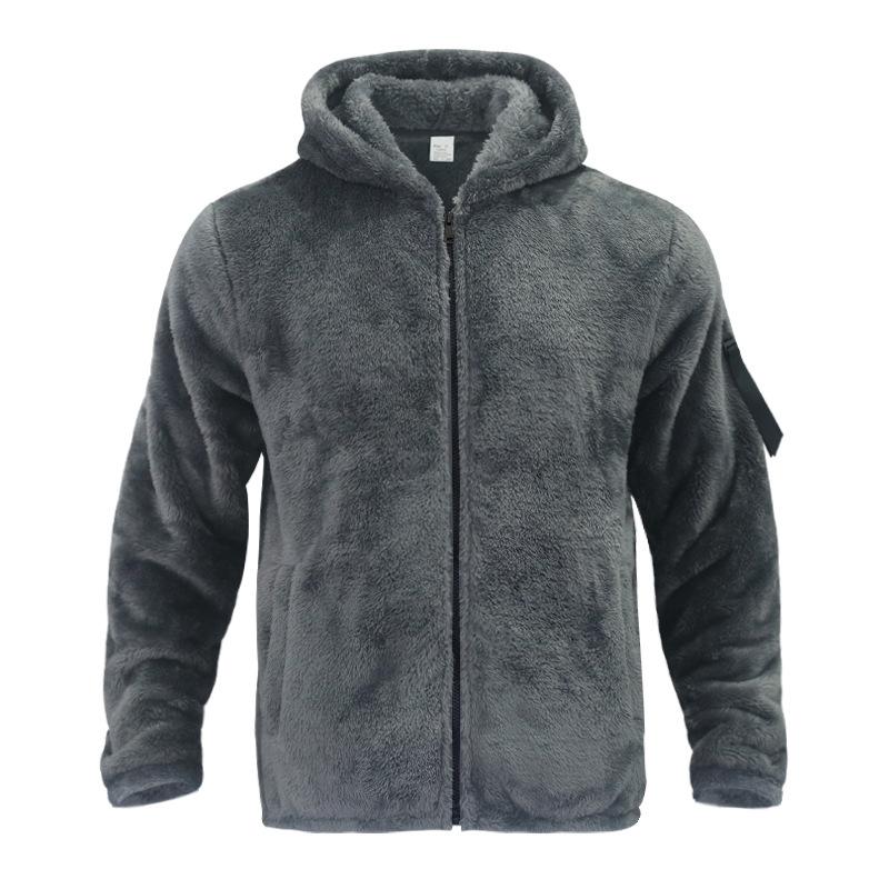 Men's Solid Color Double Fleece Warm Loose Hooded Jacket 18771046X