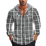 Men's Flannel Hooded Chest Pocket Long Sleeve Casual Shirt 66418582Z