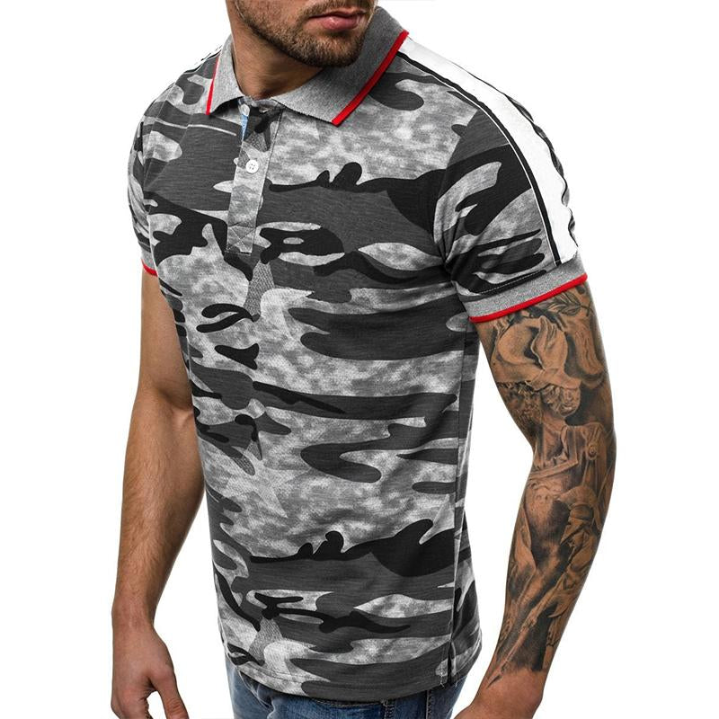 Men's Casual Outdoor Camouflage Lapel Short Sleeve Polo Shirt 01235529M