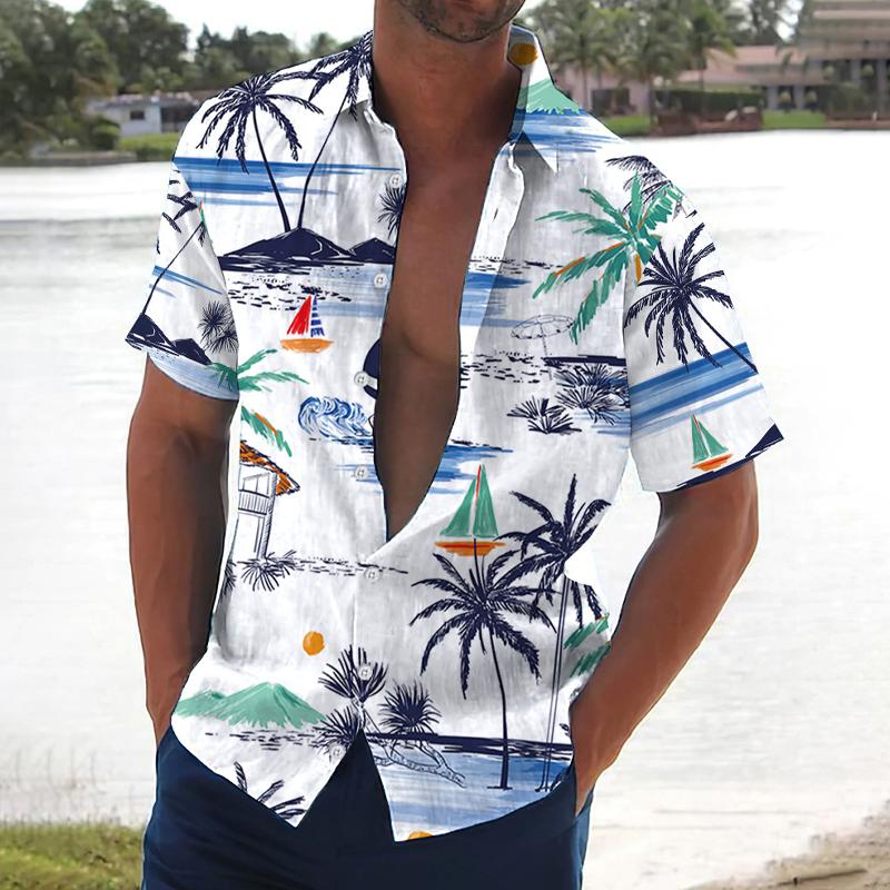 Men's Printed Hawaiian Lapel Short Sleeve Shirt 68266192X