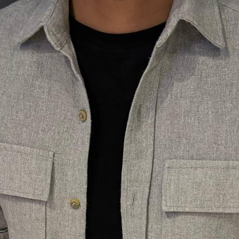 Men's Solid Color Single Breasted Lapel Shirt 50776116X