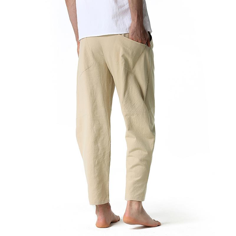 Pantalones holgados de algodón y lino con cordón para hombre 16882035Y