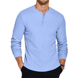 Men's Solid Henley Neck Long Sleeve T-Shirt 66566593X