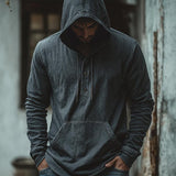 Men's Dark Grey Casual Three-Button Hoodie 37811832U