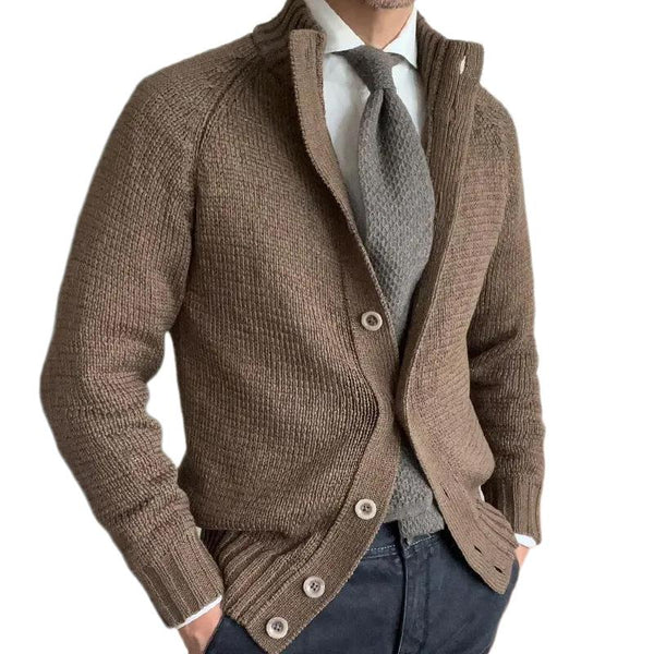 Men's Solid Color Stand Collar Single Breasted Knit Cardigan 01674838Z