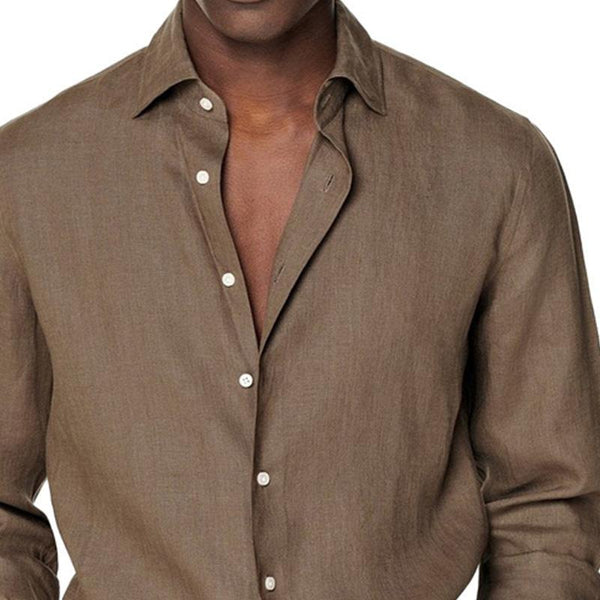 Men's Solid Color Lapel Casual Long Sleeve Shirt 41419909X