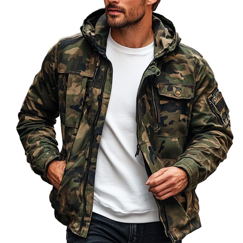 Men's Vintage Outdoor Camouflage Hooded Jacket 37552046X