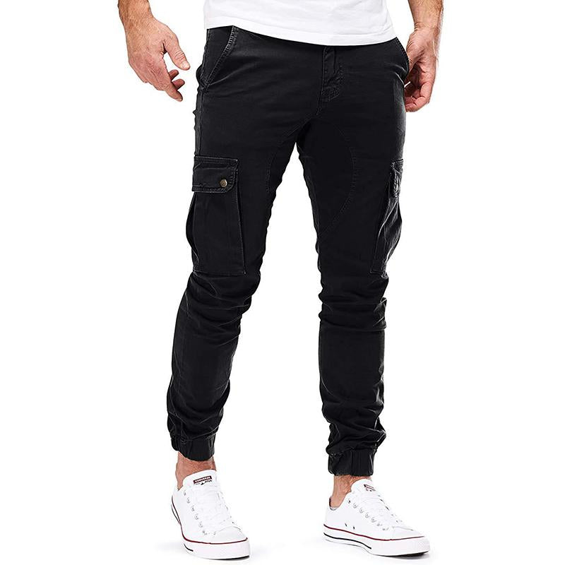 Pantalones cargo casuales de color sólido con múltiples bolsillos para hombre 32382425M