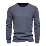 Men's Casual High Quality Cotton Waffle Round Neck Long Sleeve T-Shirt 75481436M