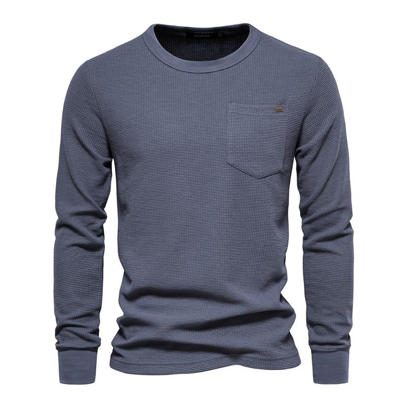 Men's Casual High Quality Cotton Waffle Round Neck Long Sleeve T-Shirt 75481436M