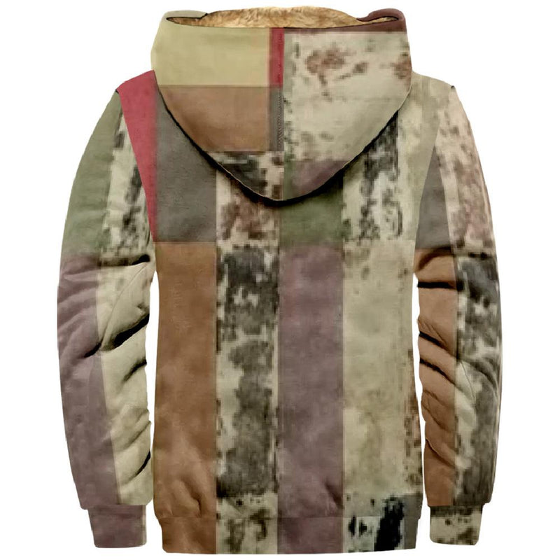 Men's Color Block Hooded Plush Multi-pocket Zipper Casual Jacket 92778648Z