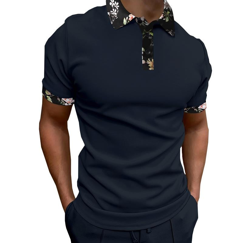 Men's Panel Print Lapel Zip Polo Shirt 28078570X