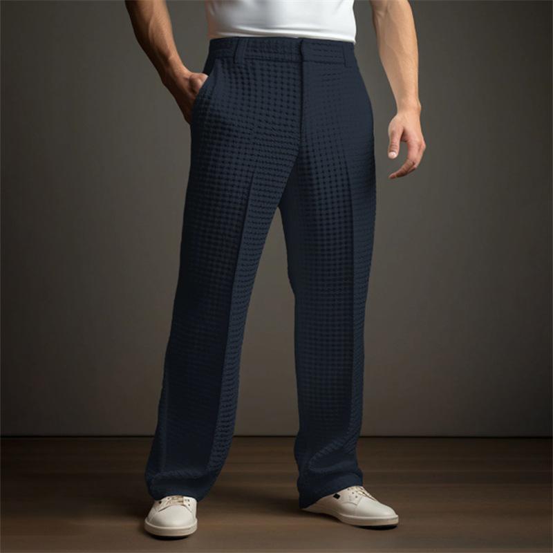 Men's Solid Waffle Casual Suit Pants 60809292X