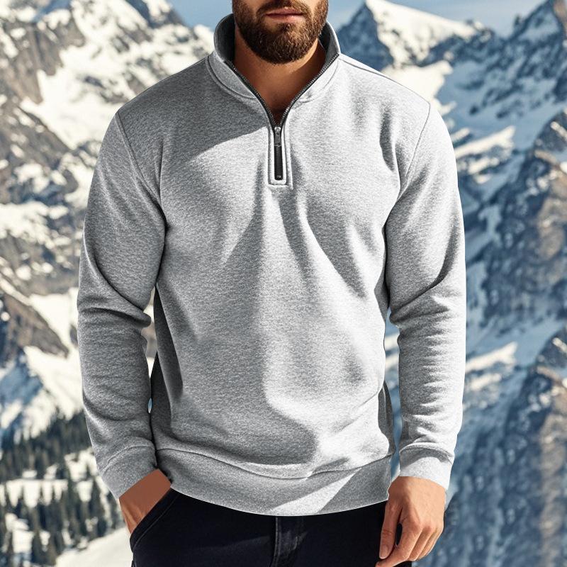 Men's Casual Solid Color Fleece Zipper Stand Collar Loose Sweatshirt 22895255M