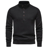 Men's Retro Solid Color Loose Button Turtle Collar Sweatshirt 85699420Y