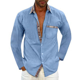 Men's Casual Plaid Stitching Lapel Long Sleeve Shirt 34110663Y