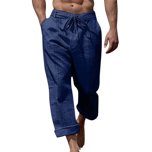 Men's Casual Solid Color Cotton Linen Blend Breathable Loose Trousers 07594585M