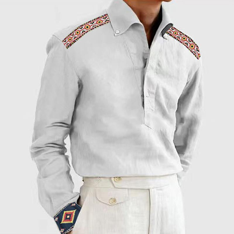 Men's Casual Ethnic Pattern Lapel Long Sleeve Shirt 71712604Y