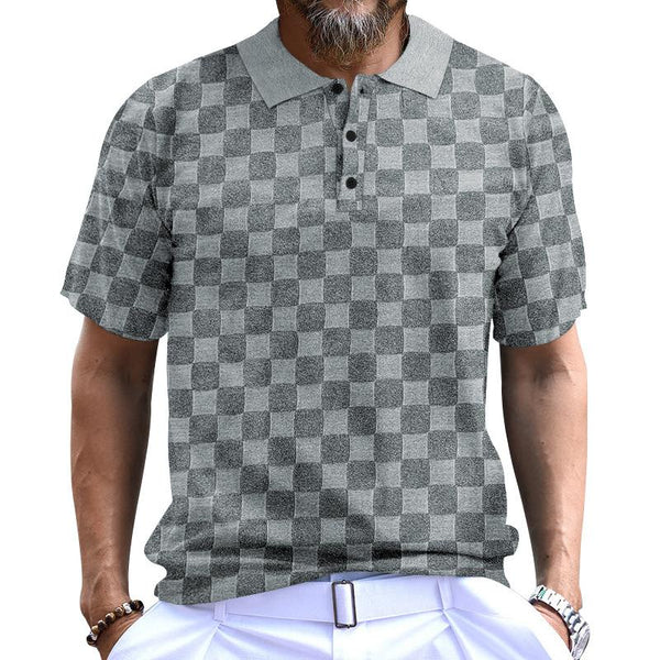 Men's Casual Jacquard Small Checkered Polo Shirt 85091316TO