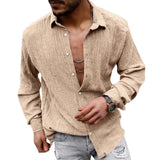 Men's Solid Loose Linen Lapel Long Sleeve Shirt 01526129Z