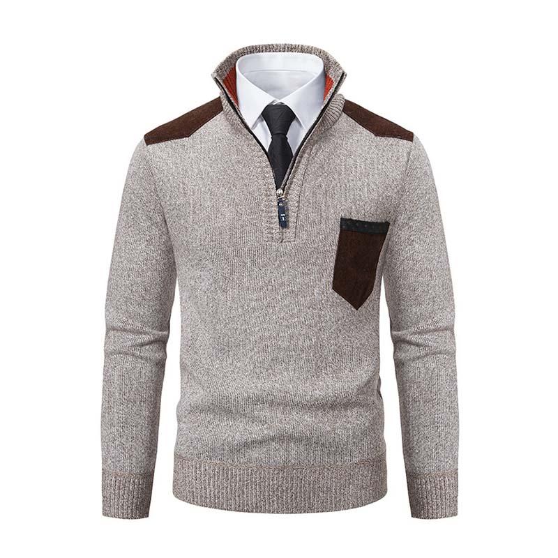 Men's Classic Casual Colorblock Thickened Zipper Stand Collar Pullover Sweater 80824003K