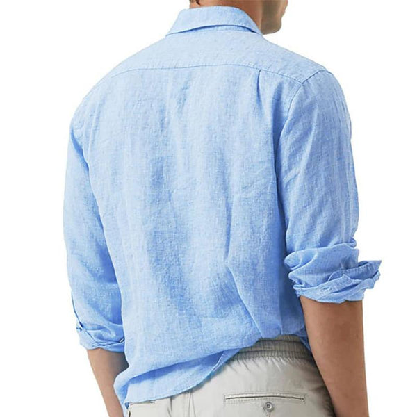 Men's Casual Solid Color Lapel Breast Pocket Long Sleeve Shirt 22442920Y