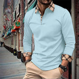 Men's Vintage Plaid Patchwork Lapel Slim Fit Polo Shirt 98022467M