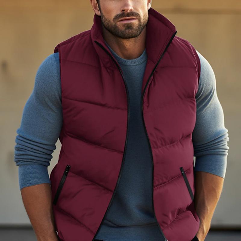 Men'S Casual Solid Color Warm Stand Collar Down Vest 37623466Y