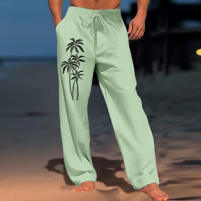 Men's Casual Solid Color Coconut Printed Beach Straight Leg Pants 98073205Y