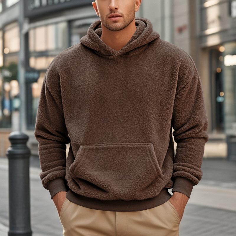 Men's Solid Plush Long Sleeve Loose Fit Hoodie 20256610Z