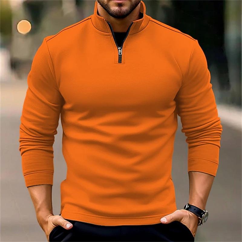 Men's Casual Solid Color Half-Zip Long-Sleeved Sweatshirt 98197397Y