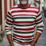 Men's Retro Casual Christmas Stripe Printed Round Neck Long Sleeve T-Shirt 97463573TO