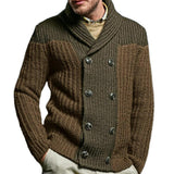 Men's Colorblock Lapel Long Sleeve Double Breasted Knit Cardigan 45570374Z