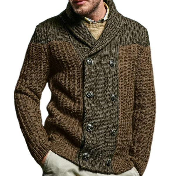 Men's Colorblock Lapel Long Sleeve Double Breasted Knit Cardigan 45570374Z