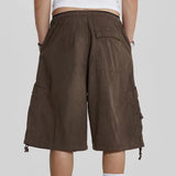 Men's Casual Multi-Pocket Elastic Waist Solid Color Sports Shorts 84679730M