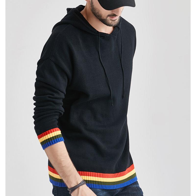 Men's Vintage Rainbow Patchwork Hooded Sweater 76898659Y