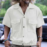 Men's Casual Lapel Multi-Pocket Short Sleeve Shirt 70578187M