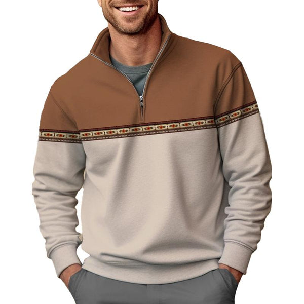 Men's Retro Ethnic Print Zipper Lapel Long Sleeve Sweatshirt 13255053Y