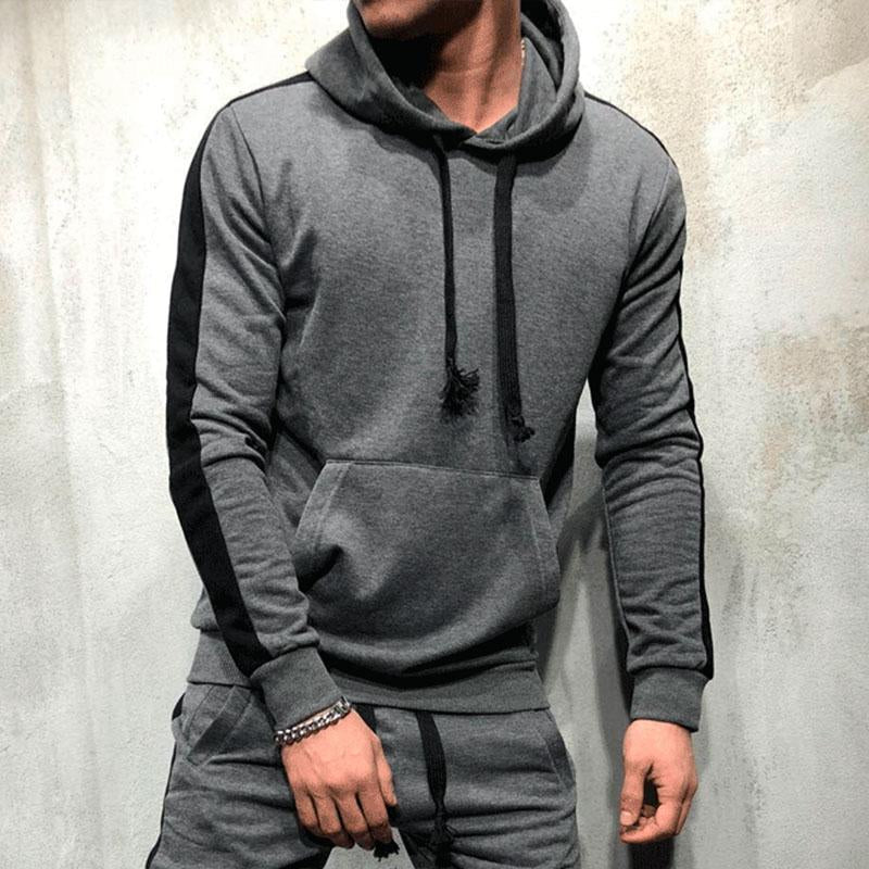 Men's Casual Hooded Color Block Sports Hoodie 86122367M