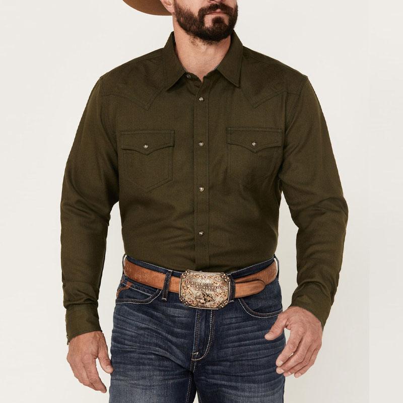 Men's Western Vintage Cargo Lapel Long Sleeve Shirt 33241246Y
